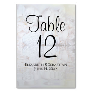 Numéro De Table Reflet White Peonies et Coeurs Mariage
