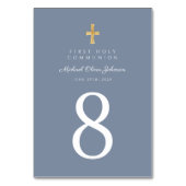 Numéro De Table Religious Cross Dusty Blue Boy First Communion (Dos)