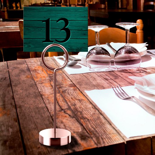 Numéro De Table Restaurant Teal Vert Rustique Faux Gravé