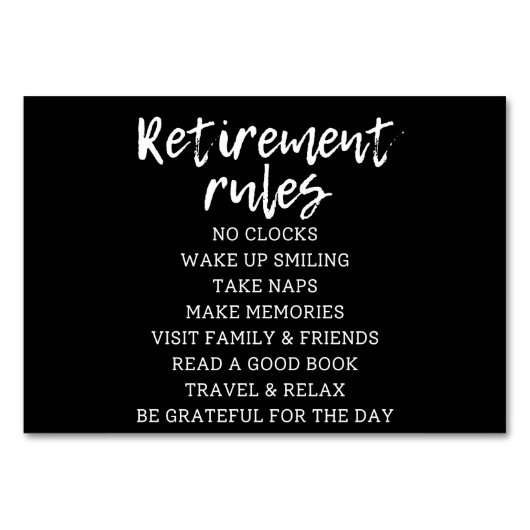 Numéro De Table Retirement Rules Sign, Retirement Gift Sign (Devant)