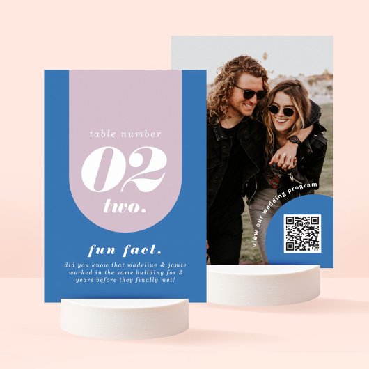 Numéro De Table Retro Arch Blue & Purple Couple's Fun Fact & Photo