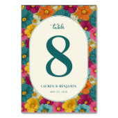 Numéro De Table Retro Botanica and Teal Wedding (Dos)