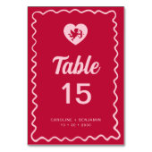Numéro De Table Retro Fun Wavy Frame Red Pink Cupid Wedding (Dos)
