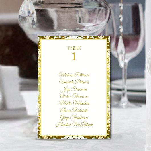 Numéro De Table Retro Gold Green Mariage damassé