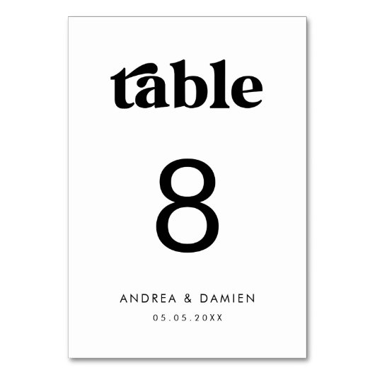 Numéro De Table Retro | Noir Blanc Moderne Simple Minimal Mariage (Dos)