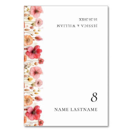 Numéro De Table Retro Pastel Boho Fleur sauvage Mariage Place Card (Par défaut)