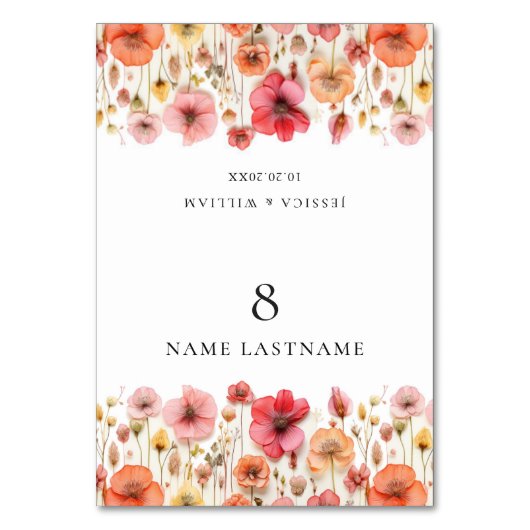 Numéro De Table Retro Pastel Boho Fleur sauvage Mariage Place Card (Par défaut)