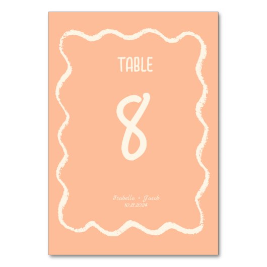 Numéro De Table Retro Squiggle Whimsical Quirky Peach Mariage (Par défaut)