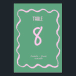 Numéro De Table Retro Squiggle Whimsical rose et Mariage vert<br><div class="desc">Une carte de numéro de table mariage à la bordure ondulée à la mode manuscrite style griffes suivant la dernière tendance en stationnaire mariage.</div>