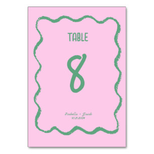 Numéro De Table Retro Squiggle Whimsical rose et Mariage vert