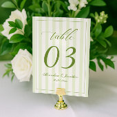 Numéro De Table Retro Striped White and Green Wedding Table Number