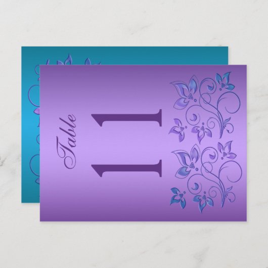Numéro de table réversible de fleurs violettes et  (Devant / Derrière)