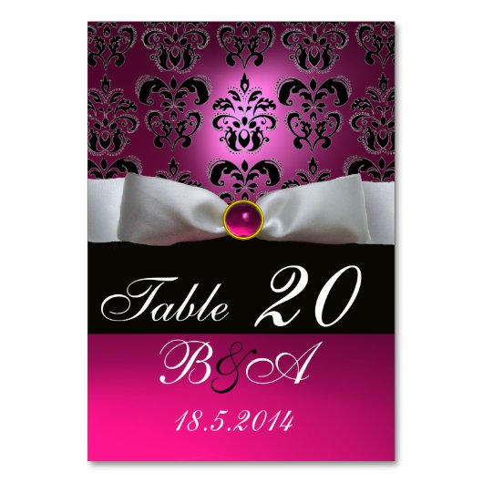 NUMÉRO DE TABLE RIBON BLANC, FUCHSIE ROSE NOIR DOMMASQUE MONOGRAM (Dos)