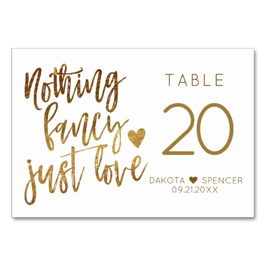 Numéro De Table Rien De Fancy Juste Amour | Micro Mariage Gold Hea (Devant)