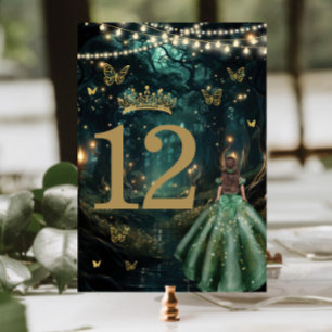 Numéro De Table Robe verte émeraude de la forêt enchantée Quinceañ