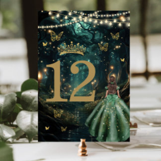 Numéro De Table Robe verte émeraude de la forêt enchantée Quinceañ