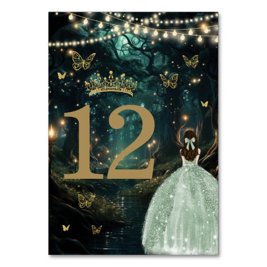 Numéro De Table Robe verte Enchanté Forêt Sage Quinceañera (Dos)
