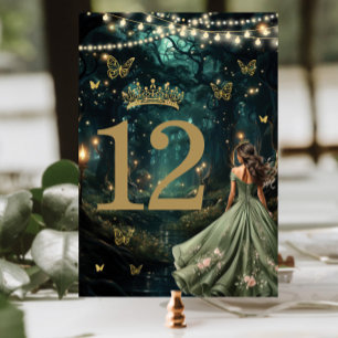 Numéro De Table Robe verte Enchanté Forêt Sage Quinceañera