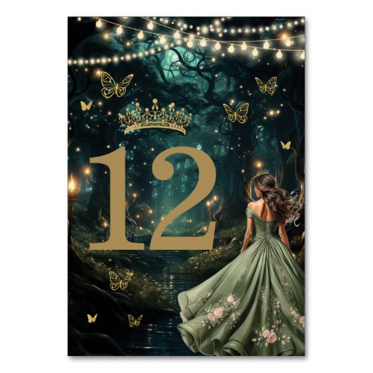 Numéro De Table Robe verte Enchanté Forêt Sage Quinceañera (Dos)