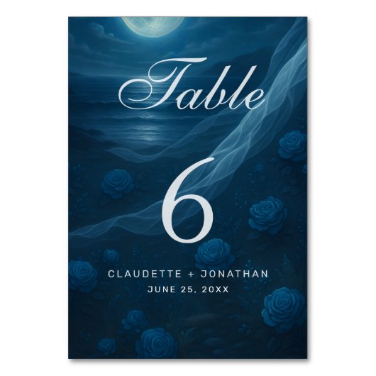 Numéro De Table Romantic Blue Moonlit Beach Wedding (Par défaut)