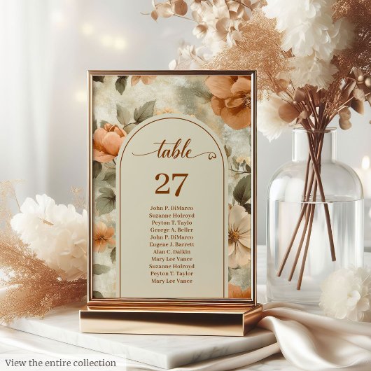 Numéro De Table Romantic Boho Rust Ivory Olive Floral Table Number