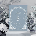 Numéro De Table Romantic Botanical Arch Garden Wedding Dusty Blue<br><div class="desc">This wedding table number features an arched trellis adorned with florals,  botanical foliage,  and a small bird. For more advanced customization of this design,  please click the BLUE DESIGN TOOL BUTTON above!  Matching items are also available.</div>