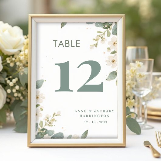 Numéro De Table Romantic Floral & Eucalyptus Branches Wedding