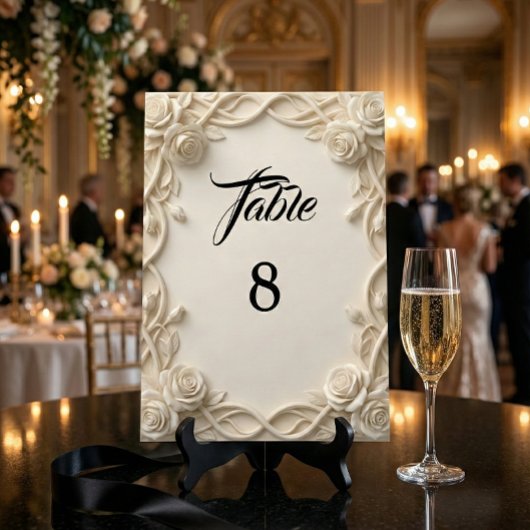 Numéro De Table Romantic Ivory Cream Faux Relief