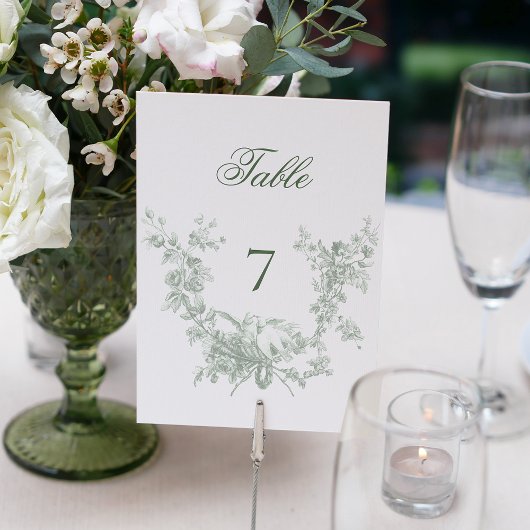 Numéro De Table Romantic Sage Floral Wreath w/Lovebirds Wedding