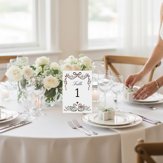 Numéro De Table Romantic Swans & Bow Table Number card