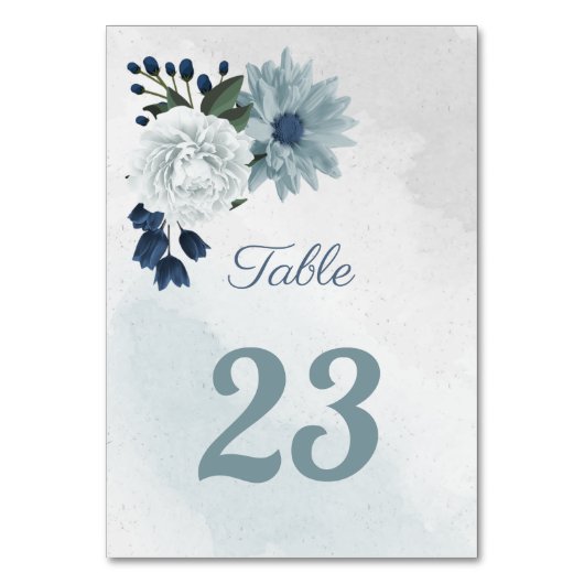 Numéro De Table romantique blanc & bleu vert fleuri (Dos)