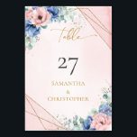 Numéro De Table Romantique blush et bleu floral eucalyptus or<br><div class="desc">Voici le numéro de table du Mariage Romantique Blush and Blue Floral Eucalyptus Gold Frame, un ajout étonnant à votre décor mariage. Ce numéro de table élégant présente un délicat mélange de fleurs bleues et bleues entrelacées de feuilles eucalyptus vibrants, le tout dans un cadre doré luxueux. Parfait pour ajouter...</div>
