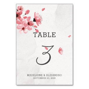 Numéro De Table Romantique cerisier rose fleur mariage élégant