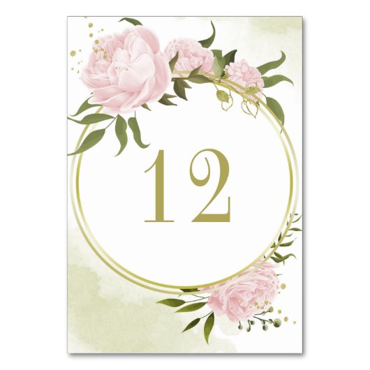 Numéro De Table Romantique fleurs roses verdure or couronne (Par défaut)