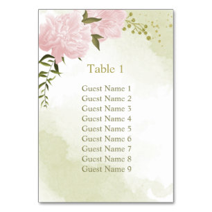 Numéro De Table Romantique fleurs roses vert tableau de sièges