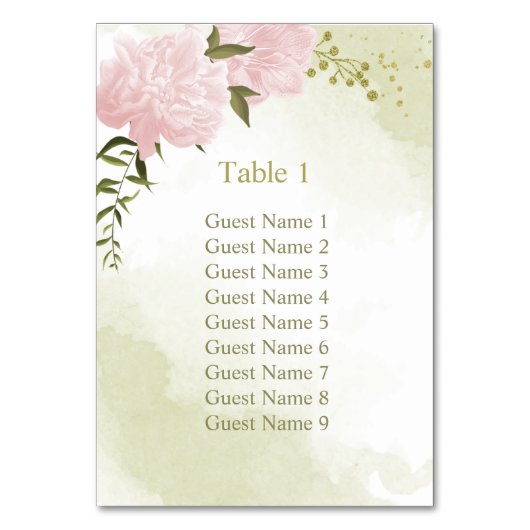 Numéro De Table Romantique fleurs roses vert tableau de sièges (Par défaut)