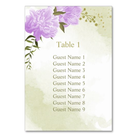 Numéro De Table Romantique fleurs violet vert tableau de sièges (Par défaut)