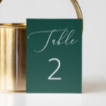 Numéro De Table Romantique Moderne Deep Emerald Mariage de script<br><div class="desc">Ajoutez une touche d'élégance audacieuse à votre réception avec ce mariage vert émeraude. L'arrière - plan riche et saturé est associé à un script blanc délicat et à une typographie propre pour un look moderne et raffiné. Ce design saisissant est parfait pour les mariages du soir, les fêtes d'hiver ou...</div>