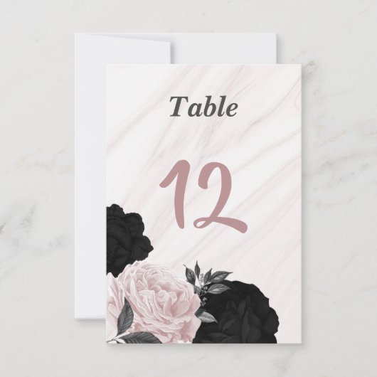 Numéro de table romantique noire et rose (Devant)