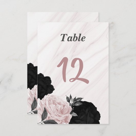 Numéro de table romantique noire et rose (Devant / Derrière)