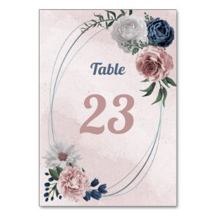 Numéro De Table romantique rose bleu & blanc fleuri vert