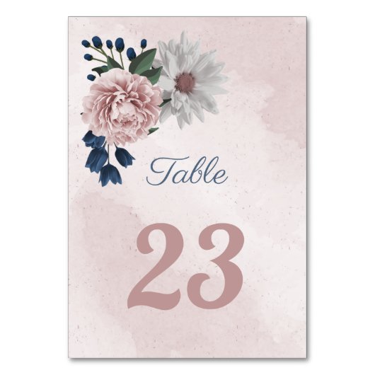 Numéro De Table romantique rose bleu & blanc fleuri vert (Dos)