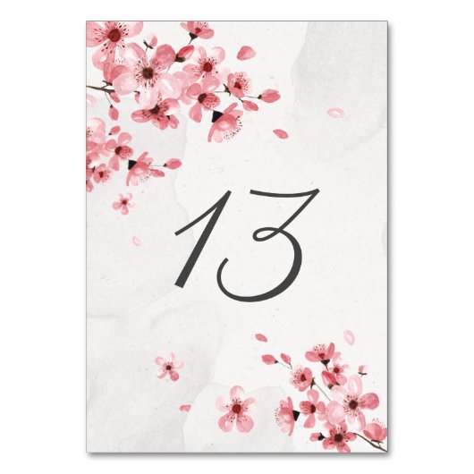 Numéro De Table Romantique rose cerisier fleur mariage modifiable (Dos)