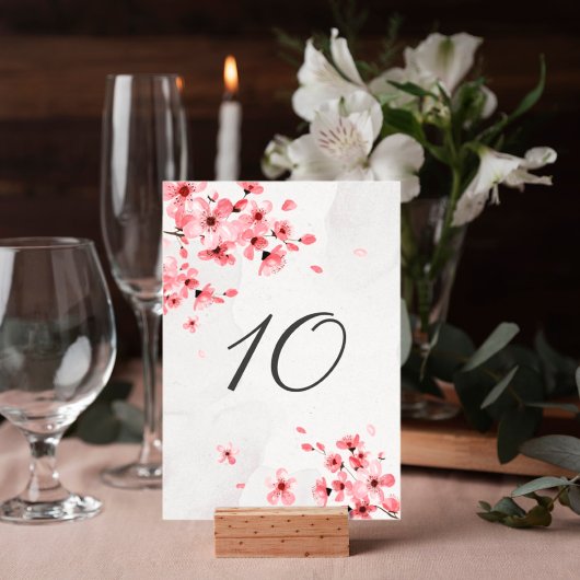 Numéro De Table Romantique rose cerisier fleur mariage modifiable