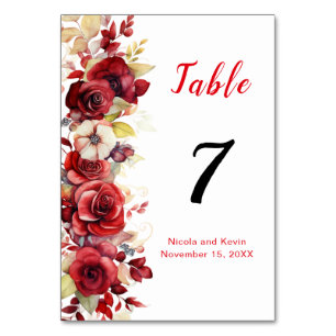 Numéro De Table Romantique Roses Rouges Mariage Floral