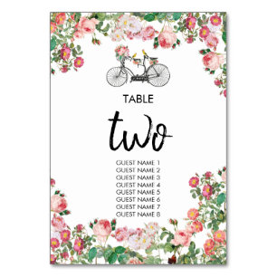 Numéro De Table Romantique Vintage Vélo Fleurs & Oiseaux Mariage
