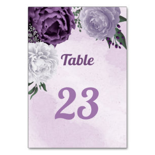 Numéro De Table Romantique violet & blanc fleuri vert