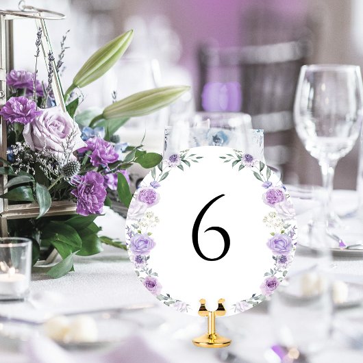 Numéro de table rond floral lavande violet
