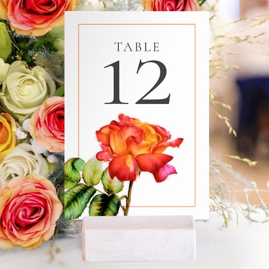 Numéro De Table Rose à thé hybride mariage rouge orange