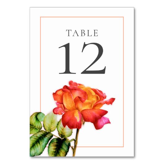 Numéro De Table Rose à thé hybride mariage rouge orange (Dos)